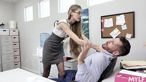 Nerdy anorexic secretary Kyaa Chimera is fucked hard by handsome co-worker