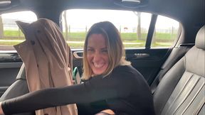 Amateur babe gives sultry solo performance by her car