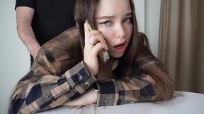 Quickie with my perv Russian stepsister while she was on the phone with her bf