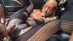 Ebony in lingerie fucked and creampied in the car