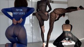 Skinny Slender Girl Try-On Bodystocking. Tight, Shiny &amp; Thin Curves