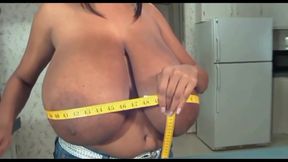 Biggest black boobs on earth - mom Cheron topless measuring huge bust
