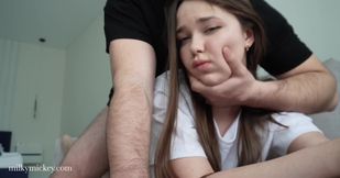 Petite brunette got deep anal creampie by her step-father