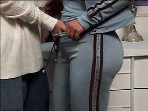 Woman catches guy in her pantie drawer, before taking off her panties