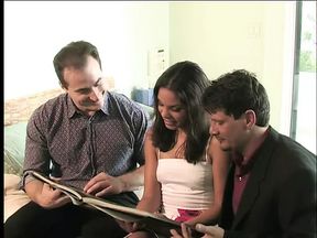 Hot Latina shoves two guys' cocks inside her tight ass and pussy and sucks them off