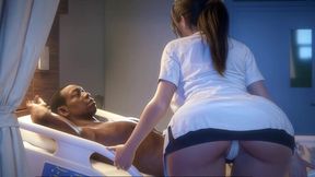 Nurse gives a deepthroat oral to her BBC patient and rides his thick