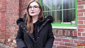 German Scout Picks Up Nerdy Glasses-Wearing Student Emily for a Public Fuck