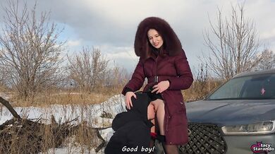 Leashed Stepbro Licks Stepsister's Sweaty Pussy in Public Like a Filthy Dog