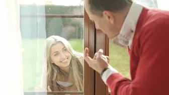 Attractive blonde teen fucks old man at his place