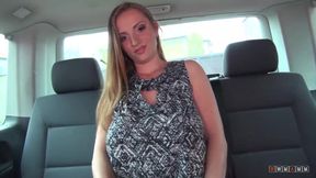 Hoe with big melons rubs her pussy